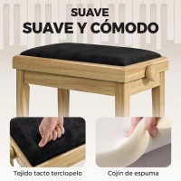 HOMCOM Banco para Piano Ajustable Altura 45-56 cm Banqueta para Piano Acolchada de Terciopelo Patas de Madera Madera Natural(m-6)