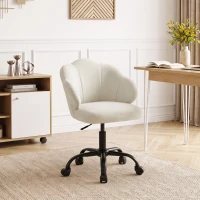 HOMCOM Chaise Bureau en Velours, Chaise Coiffeuse avec Dossier en Pétale, Hauteur Réglable, Fonction Bascule, Crème(m-16)