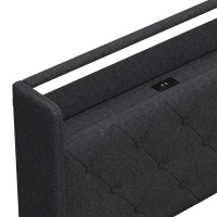 HOMCOM 3ft Single Bed Frame with Headboard, Platform Bed Frame with Hydraulic Storage, LED Lights and Charging Station, Black(m-12)