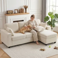 HOMCOM Ecksofa mit umkehrbarer Chaiselongue, 3-Sitzer Sofa mit Samtoptik, breite und tiefe Sitzfläche, Federkissen, Beige(m-9)