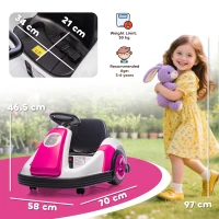 AIYAPLAY Kids Bumper Car with 360-Degree Rotation, 6V Electric Ride On Car with Music and Horn for 3-8 Years Old, Pink(m-3)