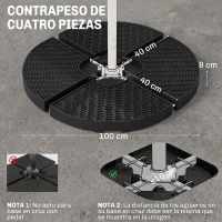 Outsunny Base para Sombrilla de 4 Piezas Rellenable con Arena 68 kg o Agua 52 L para Jardín Patio Terraza Negro(m-3)