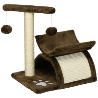 PawHut Árbol Rascador para Gatos Pequeños Torre para Gatos con Poste Giratorio con Bolas de Juego Plataforma 40x30x43 cm Marrón(m-11)
