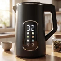 HOMCOM Kettle and Toaster Set with LED Touch Screen, Kettle with Strix Thermostat, 2 Slice Toaster w/ 6 Browning Levels, Black(m-12)