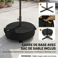 Outsunny Parasol de jardin extérieur rond Ø 3 x 2,5 m parasol droit inclinable Base et Poids Sable, nervure rétractable, Gris Foncé(m-4)