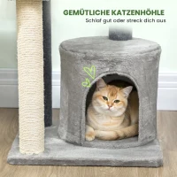 PawHut Kratzbaum 103 cm Katzenbaum mit Katzenhöhle, Plattformen, Sisal-Kratzsäulen, Plüschball für Katzen bis 5 kg, Grau(m-5)
