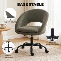 HOMCOM Chaise Bureau Ergonomique en Chenille, Hauteur Réglable, Accoudoirs Intégrés, Pivotant 360°, 59x60x79-89cm, Vert Foncé(m-7)