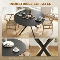 HOMCOM Ronde eettafel voor 4 personen, keukentafel in industriële stijl met stalen poten, voor eetkamer, keuken, zwart(m-4)