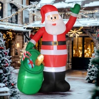 Outsunny Aufblasbarer Weihnachtsmann, 275 cm, mit Sack und Bär, Weihnachtsdeko mit integrierten LED-Lichtern(m-2)