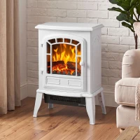 HOMCOM Electric Fireplace Stove, 1000W/2000W, Freestanding Electric Fire with LED Flame Effect, Adjustable Thermostat, White(m-9)