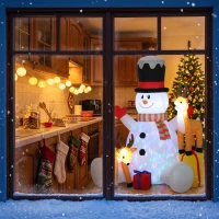 Outsunny Boneco de Neve Inflável de Natal com 2 Renas 215 cm para Fora com LEDs e Bolsa(m-5)