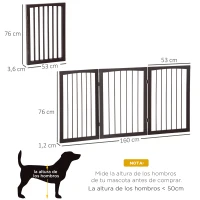 PawHut Barrera de Seguridad Plegable de 3 Paneles 160x76 cm Rejilla de Protección para Perros Pequeños para Puertas Escaleras Pasillos Café Oscuro(m-3)
