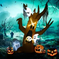 HOMCOM Halloween-Deko, 2,40m großer Geisterbaum, selbstaufblasend, LED-Beleuchtung, für Außenbereiche(m-10)