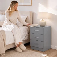 HOMCOM Three-Drawer Simple Bedside Table - Grey(m-8)