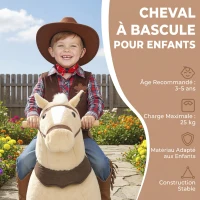 AIYAPLAY Cheval à bascule animal à bascule sur roulettes avec selle et harnais pour enfant de 3 à 5 ans 70 x 28 x 80 cm marron(m-4)
