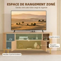 HOMCOM Meuble TV 140 cm avec 2 Prises et 2 Ports, Meuble Télé pour 84 Pouces, 2 Portes Battantes, 2 Portes Coulissantes, Chêne(m-6)