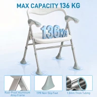 HOMCOM Foldable Shower Chair with Flip-Up Armrests, Shower Stool with Adjustable Height, Tool-Free Assembly, 136 kg(m-6)