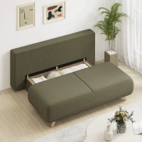 HOMCOM Schlafsofa mit verstellbarer Rückenlehne, Bettfunktion, verstecktem Stauraum und Cordbezug, Dunkelgrün(m-9)