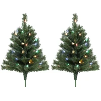 HOMCOM Podświetlana choinka 60 cm, zestaw 2 szt., sztuczna, z 60 kolorowymi diodami LED, 130 zakończeń gałązek, zielony(m-12)