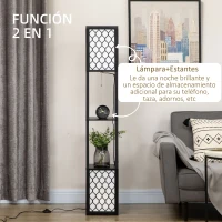 HOMCOM Lámpara de Pie de Madera con Estantes e Interruptor de Cadena para Salón Dormitorio 26x26x156 cm Negro y Blanco(m-4)