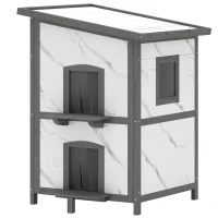PawHut Outdoor-Katzenhaus, Holzhaus für Katzen, mehrere Eingänge, Fenster, Wasserfest, 60 x 60 x 88 cm, Weiß(m-11)