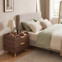 HOMCOM Elegant Two-Drawer Bedside Table - Walnut Brown(m-7)
