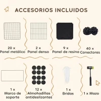 PawHut Valla para Mascotas de Bricolaje Parque para Conejos con Nidos Recinto para Conejos para Cobayas Conejos y Erizos Negro(m-5)