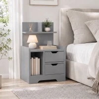 HOMCOM Bedside Table, Small Bedside Cabinet with 2 Drawers and Storage Shelves, Modern Nightstand for Bedroom, Grey(m-14)