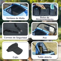 PawHut Cochecito Plegable para Mascotas con Ventanas de Malla Cojín Acolchado para Perros de hasta 25 kg 124x67x100 cm Azul(m-7)