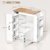HOMCOM Carrello da Cucina con Presa di Corrente, Portaspezie e Armadietto, 80x40x88 cm, Bianco(m-3)