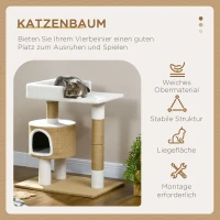 PawHut Krabpaal Kattenboom Kattenhol, 1 Kattenhol, 1 Ligvlak, 70 cm x 49 cm x 79 cm, Natuur + Wit(m-4)