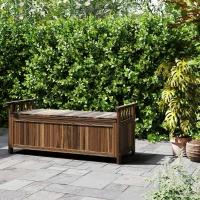 Outsunny 2-Zits Tuinbank van Hout met Weerbestendige Zitting, Tuinmeubilair met Opbergruimte en Armleuningen 128,5 x 56 x 53,5cm, Verkoold(m-8)