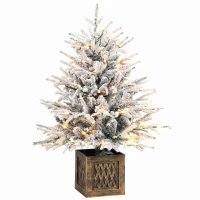 HOMCOM 90 cm Prelit Flocked Table Christmas Tree, Artificial Christmas Tree with 70 Warm White LED Lights, 488 Tips, Green(m-1)