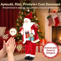 HOMCOM Moș Crăciun Animat cu Muzică și Dans 120 cm, Brațe Reglabile, Decor Crăciun Roșu(m-5)