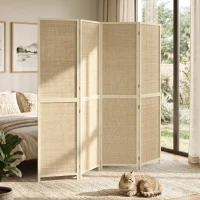 HOMCOM Biombo Interior em Bambu 4 Painéis 180x180cm, Separador de Ambiente Dobrável e Portátil, Estilo Boho, Madeira Natural(m-5)