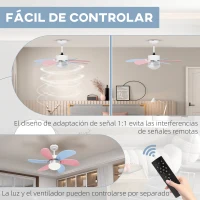HOMCOM Ventilador de Techo con Luz 34W Ø82,5 cm Motor DC con 6 Aspas Reversibles Mando a Distancia y Temporizador Multicolor(m-7)