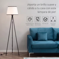 HOMCOM Lámpara de Pie con Trípode de Metal Pantalla de Tela E27 Máx. 40W e Interruptor de Pie Diseño Moderno para Salón Estudio Dormitorio 50x50x170 cm Blanco y Negro(m-5)