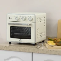 HOMCOM Mini Horno Eléctrico de Sobremesa con Convección 20L 1400W 7 Funciones Temperatura 90-230°C Temporizador 60 min Crema(m-10)