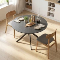 HOMCOM Ronde eettafel voor 4 personen, keukentafel in industriële stijl met stalen poten, voor eetkamer, keuken, zwart(m-12)