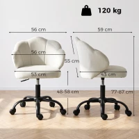HOMCOM Chaise Bureau en Velours, Chaise Coiffeuse avec Dossier en Pétale, Hauteur Réglable, Fonction Bascule, Crème(m-3)