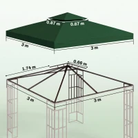Outsunny 3(m) Gazebo Top Cover Double Tier Canopy Replacement Pavilion Roof Dark Green(m-3)