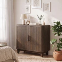 HOMCOM Sideboard Buffet Cabinet, Storage Cabinet with 2 Curved Doors, Adjustable Shelf and Legs for Dining Room, Dark Walnut(m-9)