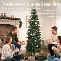 HOMCOM Sapin de Noël Artificiel 210 cm, Branches Articulées en PE et PVC Ignifuges, Support en Acier Pliable, Vert(m-4)