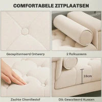 HOMCOM Gestoffeerde bank, vintage design, 2 kussens, chenille bekleding, 115 x 44 x 58 cm, Beige(m-4)