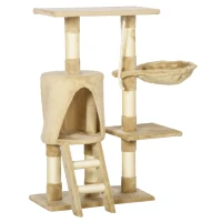 PawHut Árbol para gatos Rascador 55x30x95 cm con Nido Plataforma Caseta Escalera Cuerda de Juego Tablero de Madera y Cubierto de Felpa Marrón(m-11)
