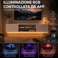 HOMCOM Mobile TV Sospeso, Mobile Porta TV Fino a 65" con Ripiano Regolabile, Luci LED RGB, Prese di Corrente, Bianco(m-6)