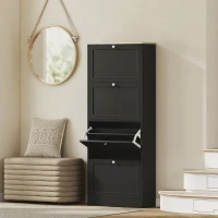 HOMCOM Meuble à chaussures 24 paires, armoire à chaussures avec 4 tiroirs rabattables, étagères réglables, 60x23,5x153cm, noir(m-2)