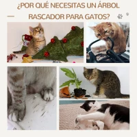 PawHut Árbol Rascador para Gatos Grande Altura 124 cm Torre de Escalada con Plataformas Escalera Cueva Postes de Yute y Bola Colgante Juego y Descanso 60,5x40x124 cm Gris(m-4)