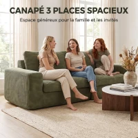 HOMCOM Canapé 3 Places en Velours Côtelé, Canapé de Salon Compressé Moderne 236 cm avec Coussin à Ressorts, Vert(m-4)