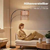 HOMCOM Stehlampe mit Hanfseil-Schirm, höhenverstellbar, Fußschalter, Metall, Schwarz(m-5)